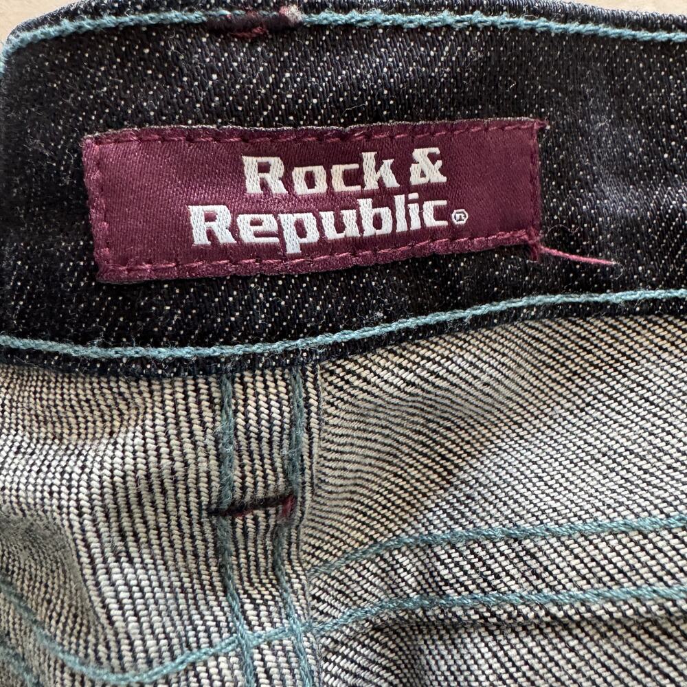Rock & Republic Jeans Women's 32 Dark Blue Bootcut Embroidered Logo Mid Denim - Picture 12 of 12